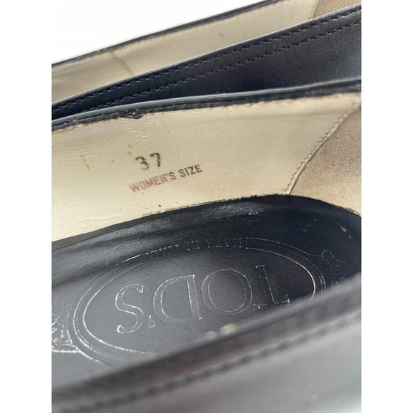 TOD'S Womens size US 7 Black Leather Platform Wedge Shoes Strap EU 37 Dust Bag - Picture 15 of 16